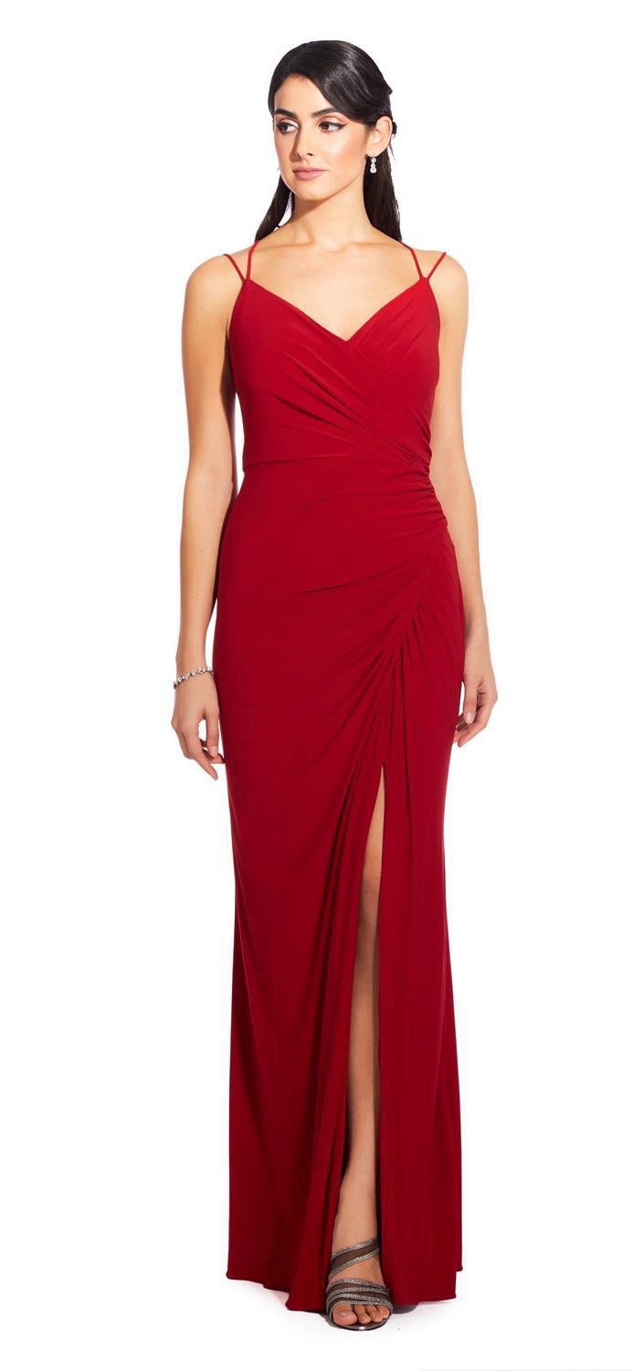 Adrianna Papell Women's Red Surplice V-Neck Draped Jersey Dress Size 12