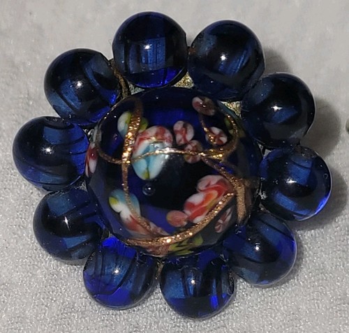 Cloisonne Glass Bead Dark Blue Made In Japan Clip-On Earrings Multicolor Nice - Picture 5 of 11