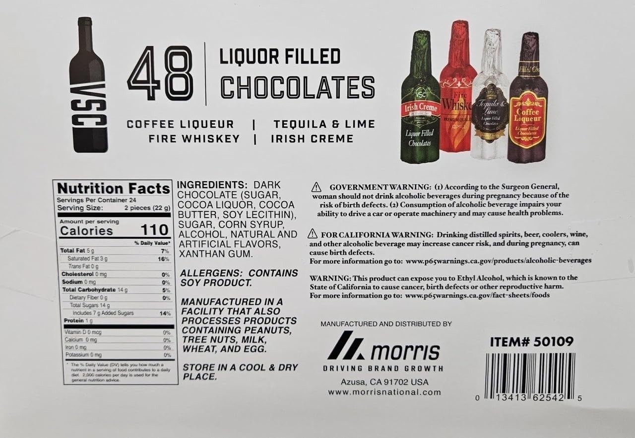 USA 48 Liquor Whiskey Filled Chocolate bottles Coffee, Tequila, Irish Cream Fire