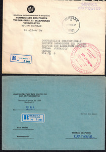 Yugoslavia 1987 3 Official Registered Airmail Covers to Canada For Postal Charge