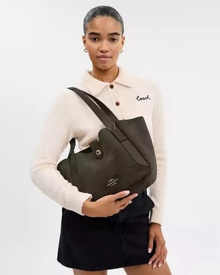 NWT Coach Hadley Turnlock Tote Bag CCC76 Suede Leather Qb/Army