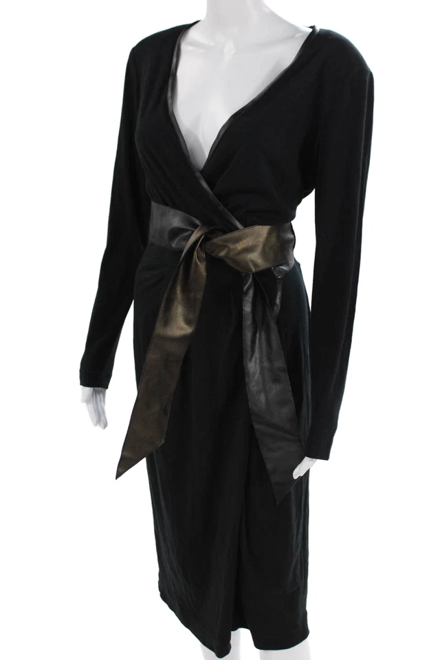 Escada Womens Wrap Dress Black V-Neck Long Sleeve Full-Length Wool Silk Size S - Image 2 of 4