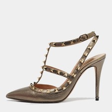 Valentino Rockstud Size 38 Metallic Leather Pumps