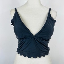 Beachsissi Swim Top Medium Black Scalloped Tank