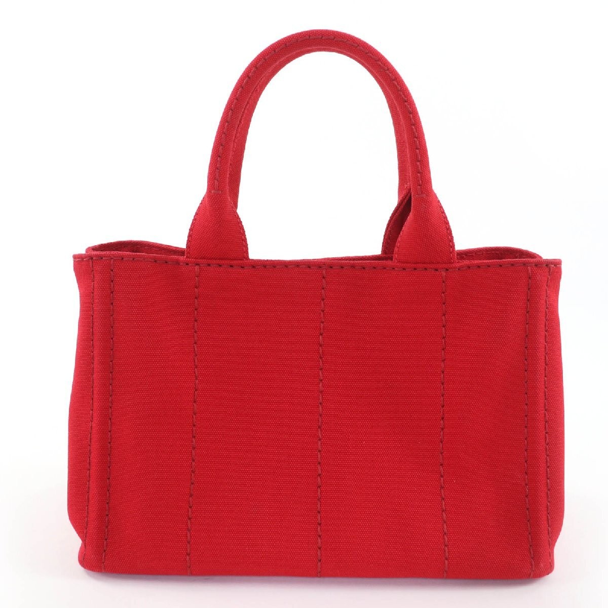 PRADA 1BG439 Canapa Triangle Logo Plate 2WAY Canvas Tote Bag Handbag Red Wit thumbnail 3