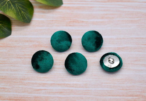 Set of 5 Green Velvet Handmade Fabric Covered Shank Buttons - 12mm,18mm,22mm - Picture 7 of 8