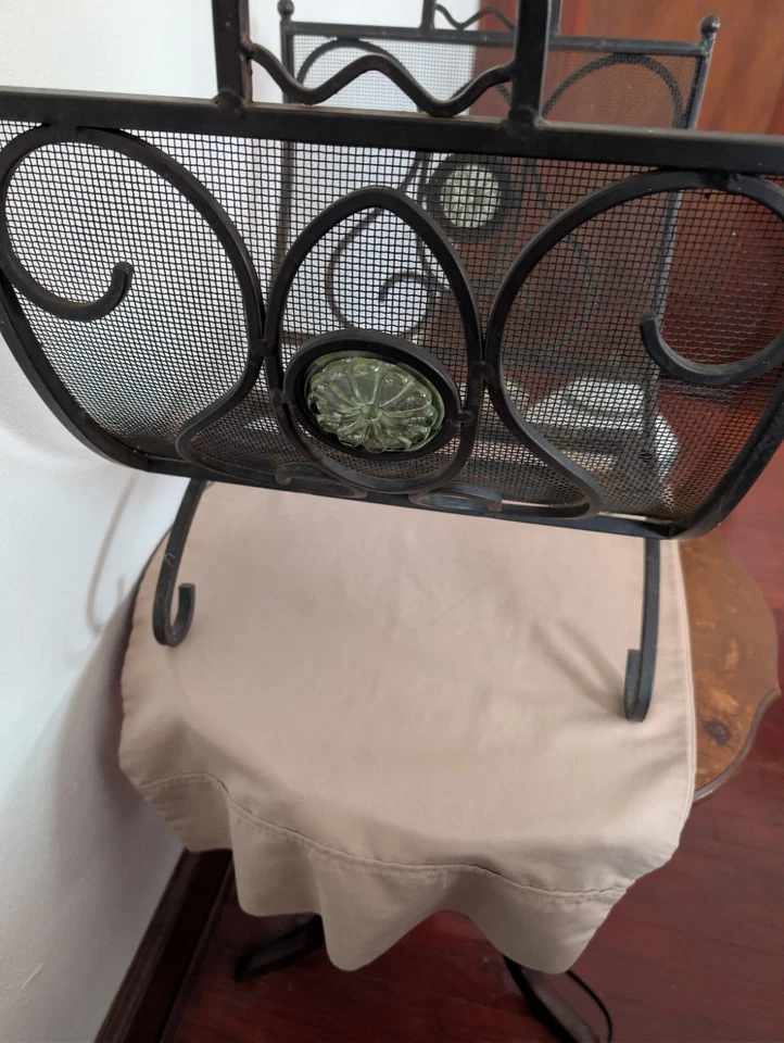 Cesta grande para chimenea con soporte de troncos plegable de madera pesada vintage con vidrio Art Deco Foto 4 de 4