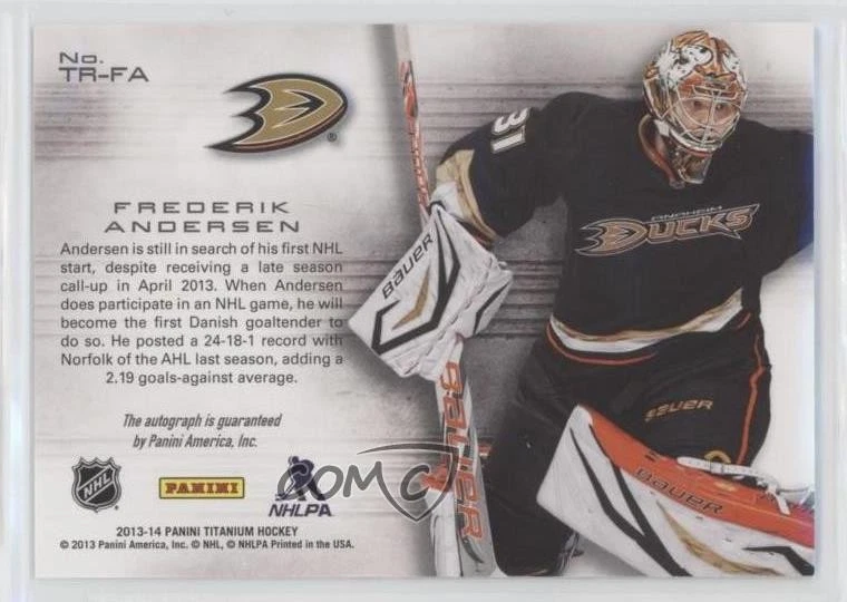 2013 Panini Titanium Reserve Signatures Frederik Andersen #TR-FA Rookie Auto RC - Image 2 of 2