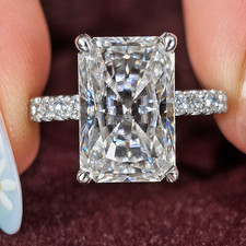 3,80 kt Radiant Cut D Moissanit Halo Verlobungsring 14 kt Weißgold plattiert