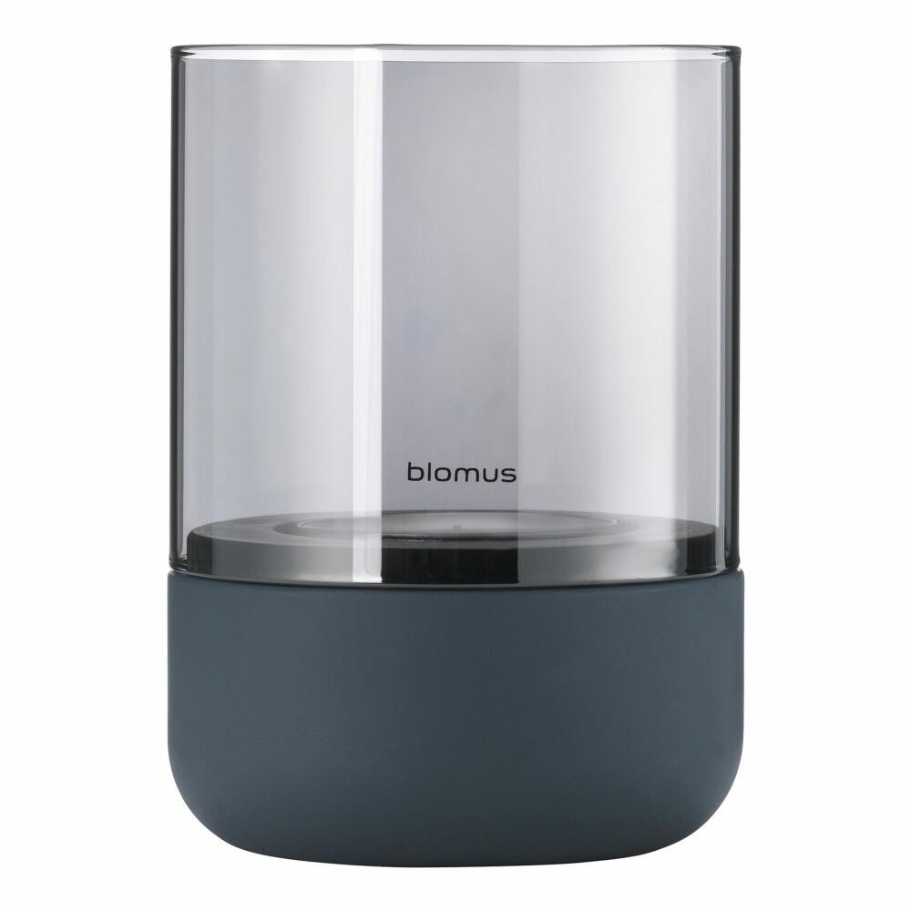 Blomus Windlicht Calma, Kerzenhalter, Beton, Glas, Steel Gray, Smoke, 14 cm