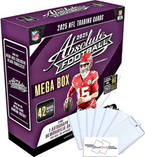 2025 Absolute Football Mega Box with 42 Total Trading Cards + 6 Toploaders + Mag