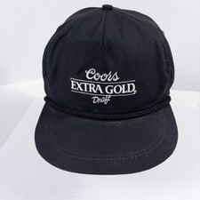 Vintage Coors Extra Gold Draft Hat USA Made Rope Leather Strapback Black Trucker