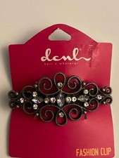 Silvertone White Rhinestone 3" Clip Hair Barrette Dark Filigree Never Used