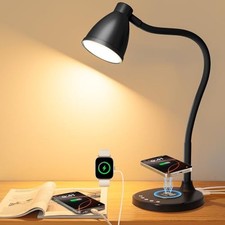 Desk Lamp for Home Office, LED Desk Light with USB C A Charging Ports, Black