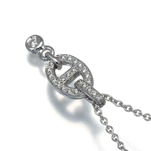 Auth HERMES Necklace Diamond 0.18ct Chaine d'Ancre 18K 750 White Gold - Image 2 of 4