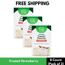 Amazon Fresh, Frosted Strawberry Toaster Pastries, 8 Count (Pack of 3)