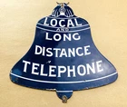 VINTAGE 12x10.5" LOCAL AND LONG DISTANCE TELEPHONE GAS PUMP PORCELAIN OIL SIGN