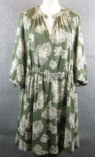 Lane Bryant Womens Split Neck Knit Dress 22/24 Green White Floral 3/4 Sleeve