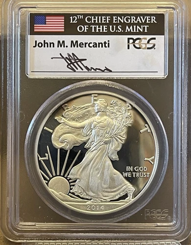 2014-W American Silver Eagle PCGS PR69 First DCAM John M Mercanti Label