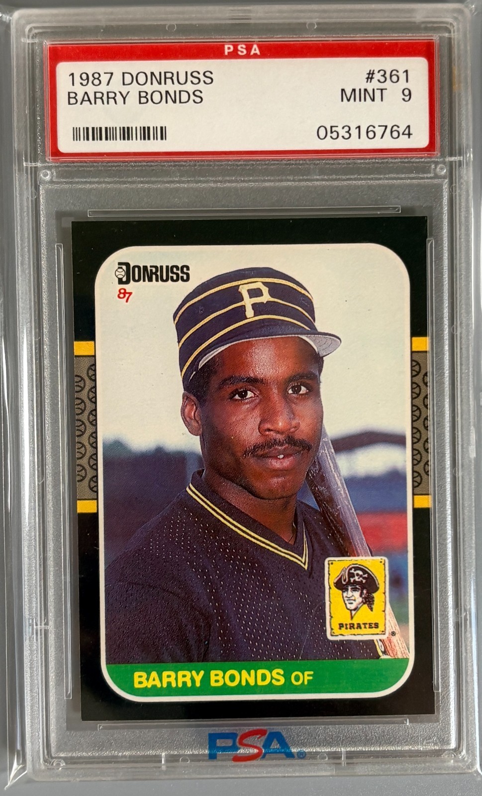 1987 Barry Bonds Donruss #361 Rookie Card RC PSA 9 Mint view 1