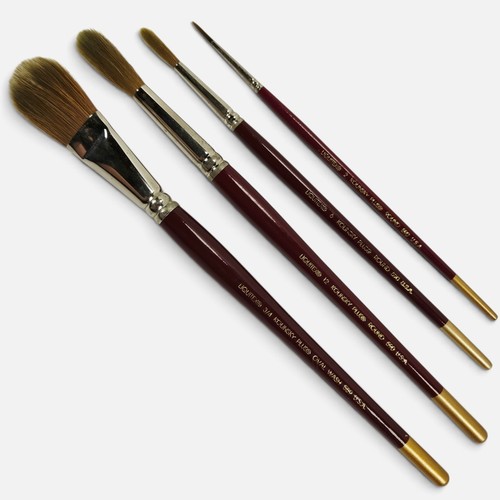 4 Liquitex Kolinsky Plus Round Oval 589 590 3/4, 12, 6 & 2 Paint Brush Set USA