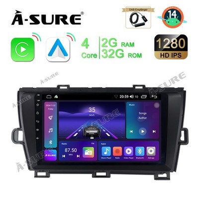 DAB+ Android 15  Autoradio GPS DAB Carplay SWC BT Für Toyota Prius MK3 2010-2015