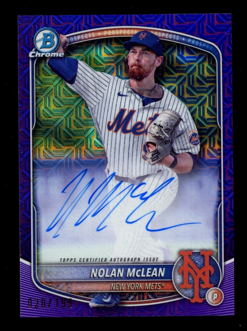 🔥⚾️NOLAN MCLEAN 2025 Bowman Chrome Purple Mojo Refractor Auto /199 #NY METS⚾️🔥