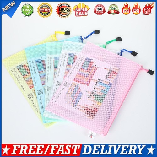 5 pcs Mesh Zipper Pouch Durable Waterproof Cross Stitch PVC Mesh Zip File Bag