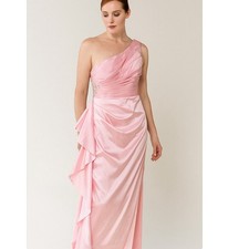 Azazie One Shoulder Pleated Mermaid Side Ruffle Pink Bridesmaids Dress Size M