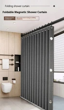 Bathroom Folding Linen Shower Curtain w/ Magnets Waterproof Suits Walk-in Shower