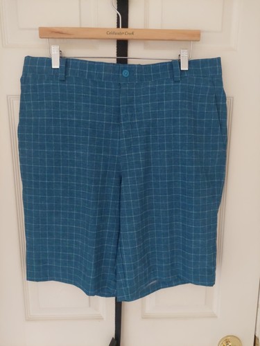 Mens Nike Golf Dri Fit Chino Golf Shorts Size 34 Blue Plaid Flat Front Dri