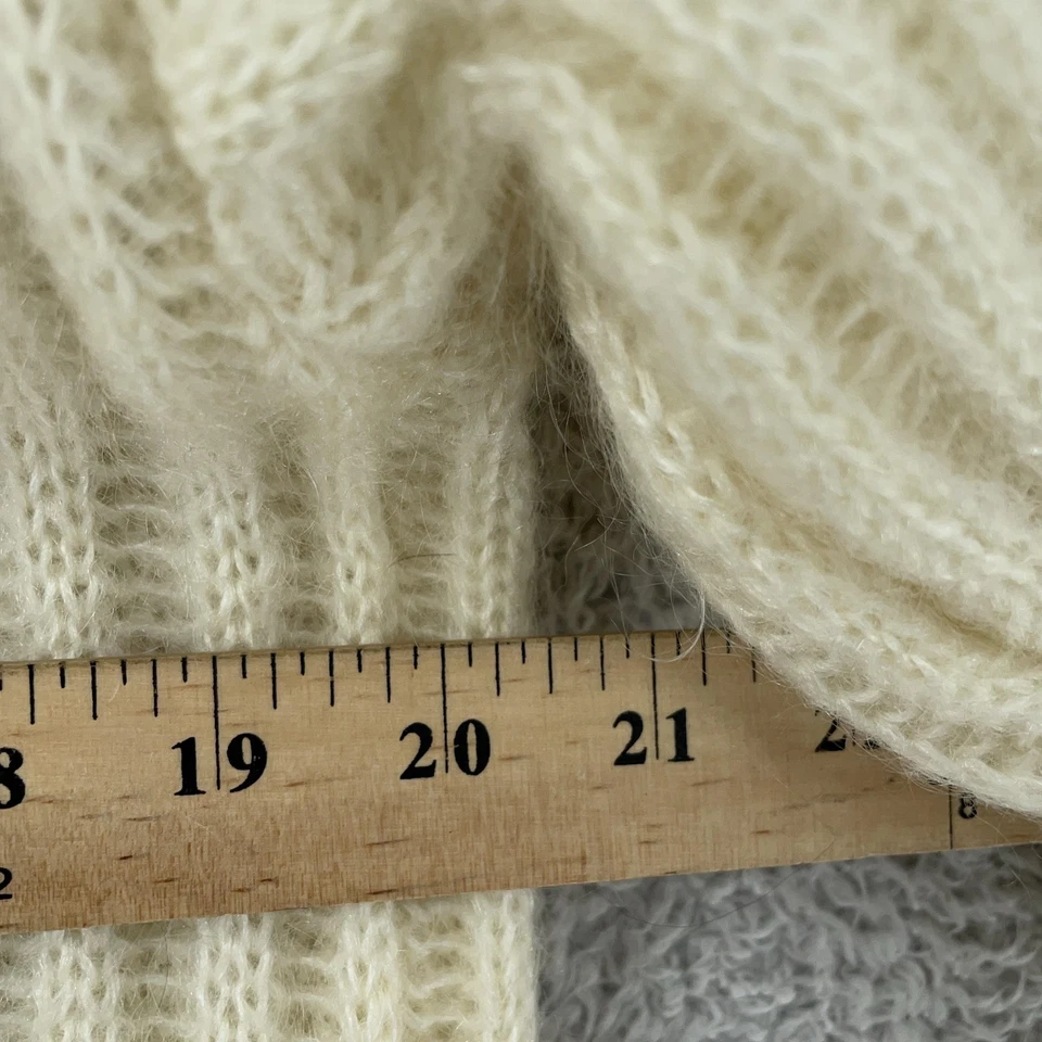 Cárdigan Suéter Vintage Express Tricot Mezcla Mohair Mujer Pequeño Marfil Acanalado Foto 4 de 4