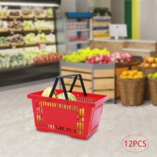 12pcs 18L Plastic Handheld Baskets Retail Store Shopping Grocery 22lbs w/ Handle