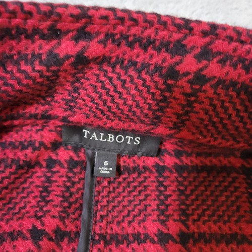 Talbots Wool Blazer Womens 6 Red Black Houndstooth Plaid Jacket Academia Preppy - Bild 7 von 8