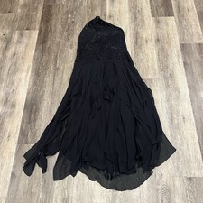 BCBG Maxazria Black Beaded Halter Dress Hanky Hem Whimsigoth Fairy Mermaid Large