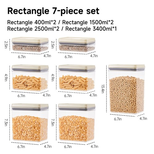 Airtight Food Storage Containers with Pop Top Lids 7 Pcs BPA Free Plastic Dry - Picture 3 of 6