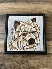 West Highland White Terrier Dog Hand Painted by Pumpkin Tile New Mexico Framed