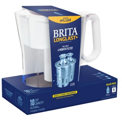 BRITA LARGE 10-CUP WATER FILTER PITCHER WITH 2 LONGLAST+ FIL