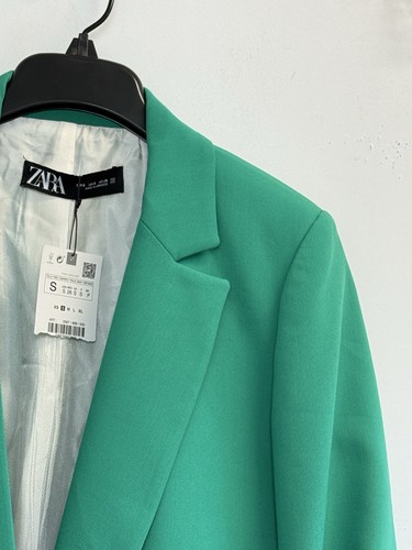 NEW ZARA Green Tailored Blazer Women’s S One Button Structured Jacket Green - Afbeelding 4 van 10