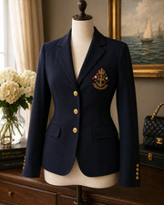 Lauren Ralph Lauren Nautical Crest Blazer 1X Navy Gold Buttons NWT Tailored