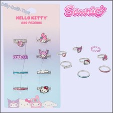 Sanrio 8 Ring Set Hello Kitty My Melody Kuromi Cinnamoroll Kawaii Jewellery NEW