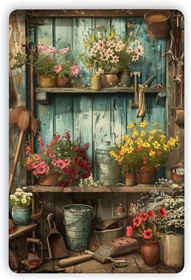 Vintage Garden Metal Tin Signs Iron Foil Engraving Art with Floral & Gardening T