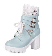 Women's Casual Party Knight Ankle Boots Faux Leather Block Heels Back Zip Shoes