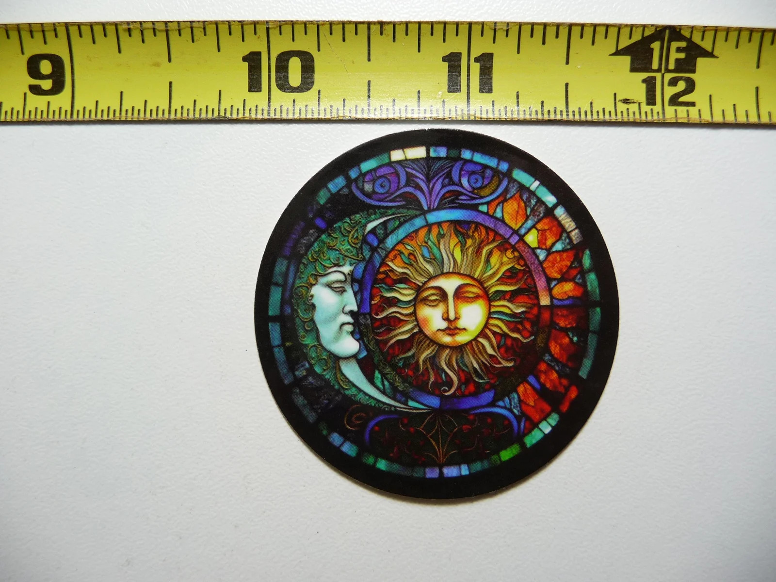 Sun Moon Sleeping Small Sticker Decal Stained Glass Style Beautiful Colors