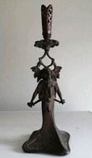 Antico Candeliere Candelabro Liberty  in Metallo Fine 800 Primo 900 H24cm Circa
