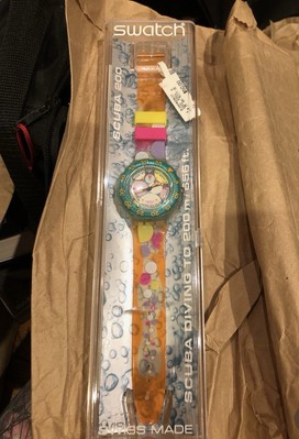 NEW Swatch Scuba Watch SEA GRAPES SDK105 with Case & Papers 1992 Gents WORKS