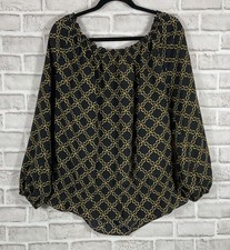 Top Michael Kors para mujer talla XL negro amarillo cadena eslabón mangas largas globo