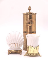 Stylebuilt Gold 3pc Tumbler, Tooth Brush, Hair Spray Cover Set Shell Pattern