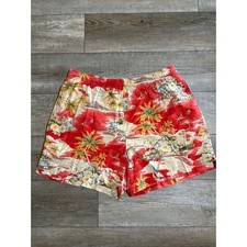 Lands' End Swim Trunks Mens XL Red Tropical Palm Tree Floral Hawaiian Print