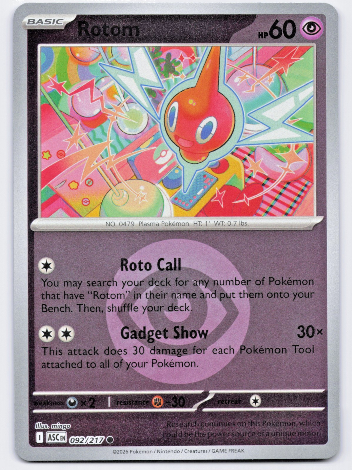 Pokémon TCG Rotom 092/217 Energy Symbol Reverse Holo Ascended Heroes NM